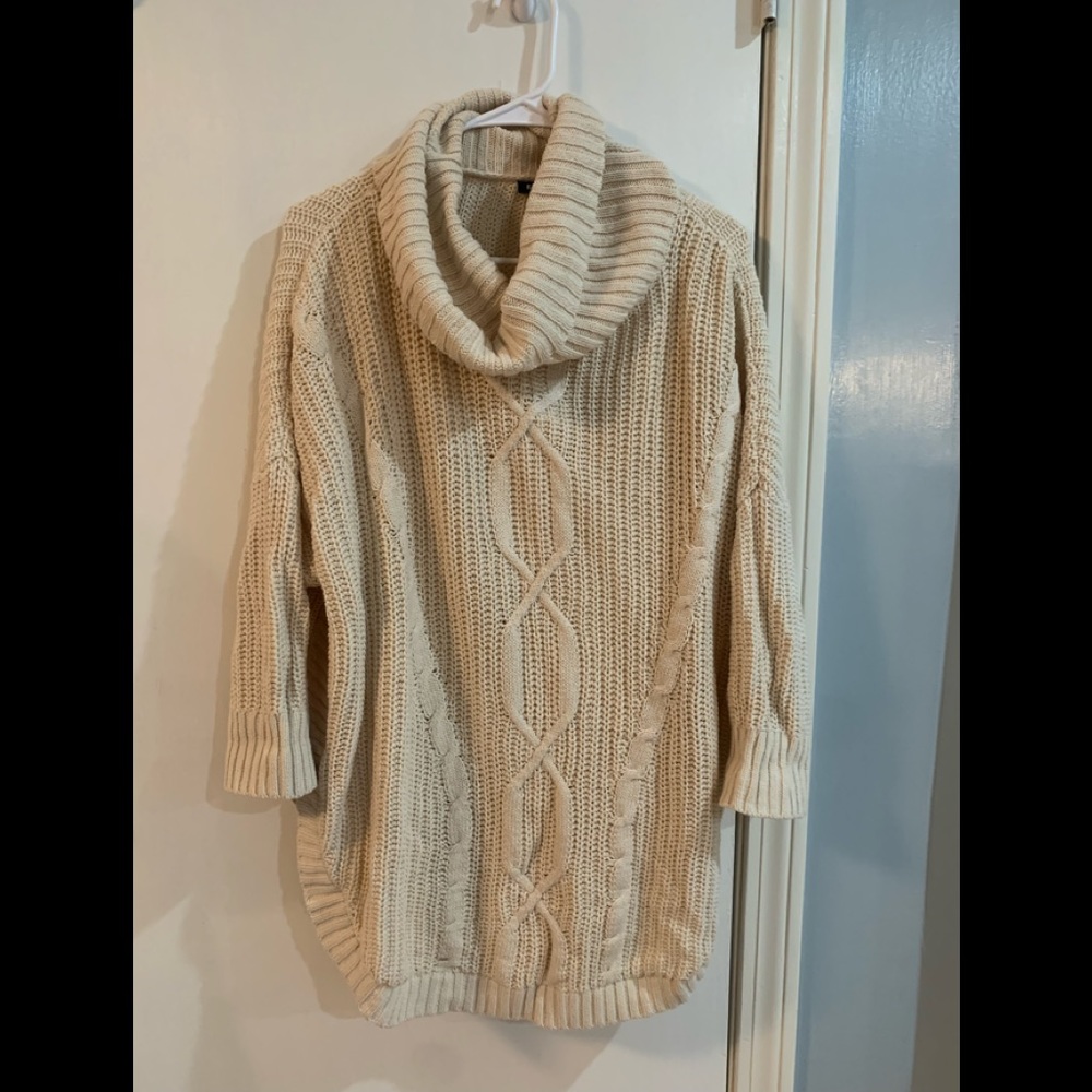 Express cream tunic turtleneck poncho sweater
